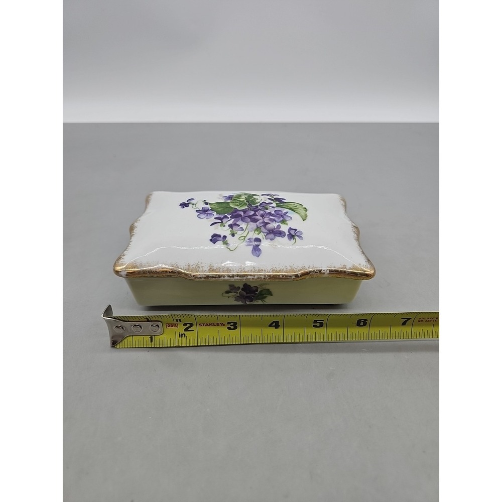 Limoges Covered Trinket Vanity Dish Violets LEC Leclair Candy Jewelry Gorgeous